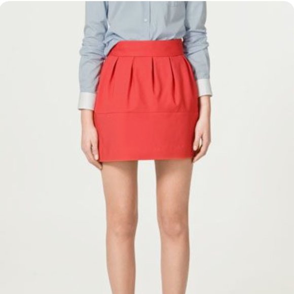 ZARA Orange Red Ruched Mini Skirt - Picture 2 of 8